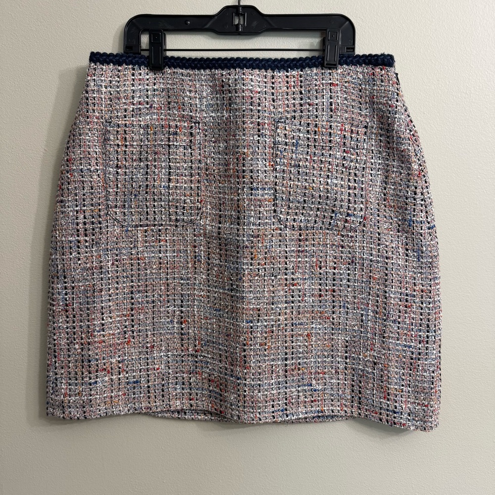 Loft Petite Tweed Pocket Shift Skirt Size 8 White‎ Blue Stylish Modern Mosiac